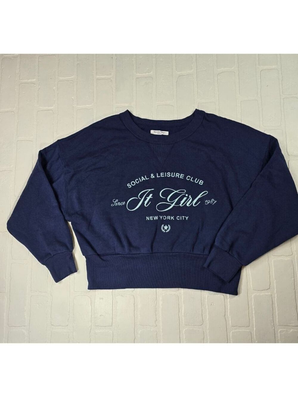 Grayson Threads Blue Boxy Cropped Crewneck Sweater XL